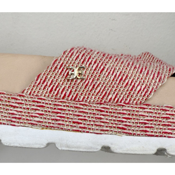 SAM EDELMAN Sadia Platform Slide Sandals Wove Red Gold Cruise Beach Resort Sz 8 - Picture 4 of 8